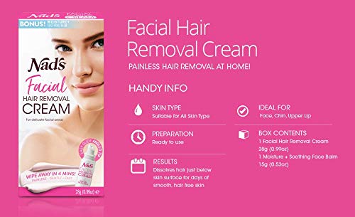 [Australia] - Nad's Facial Hair Removal Cream and Soothing Balm, All Skin Types, Face hair Remover, 28g (packaging may vary) 