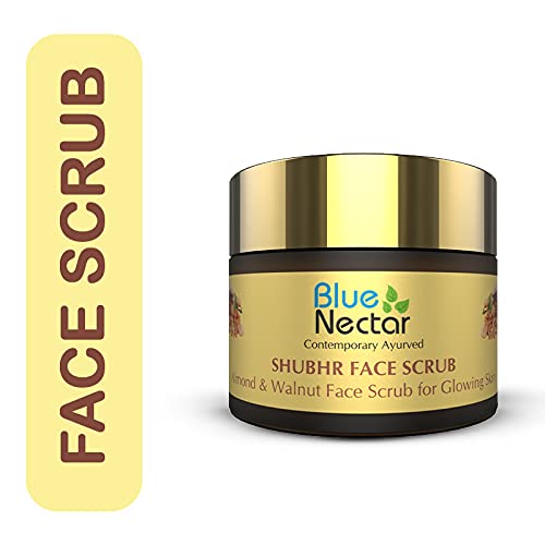 [Australia] - Blue Nectar Almond Oil and Walnut Gel Face Scrub for Deep exfoliation Tan removal and Glowing Skin (1.7 Oz, 10 Herbs) 