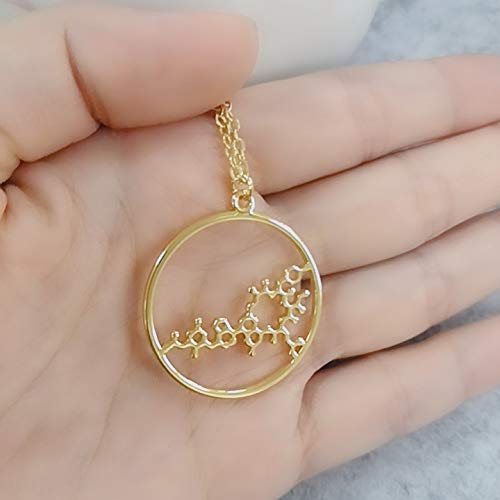 [Australia] - NOUMANDA Geometric Chemical Hormone Molecular Science Necklace Laser Cutting Metal Oxytocin Round Pendant Jewelry gold 