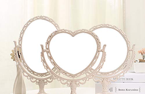 [Australia] - XPXKJ Mirror 7-Inch Heart Shaped Mirror Tabletop Vanity Makeup Mirror Beauty Mirror with 3X Magnification Vintage Mirror, Bathroom Bedroom Dressing Mirror (Beige Heart-Shaped) Beige heart 