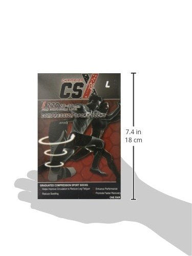 [Australia] - CSX 20-30 mmHg Compression Socks for Men and Women, Knee High, Recovery Support, Athletic Sport Fit, Silver on Black, Large Large (20-30 mmHg) 