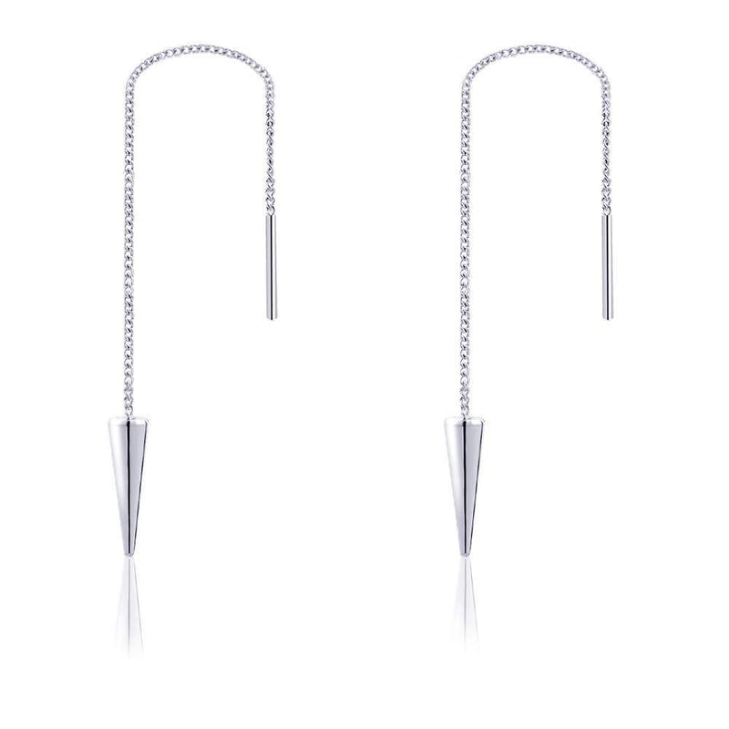 [Australia] - VU100 Cone Threader Earrings for Women Girls Hypoallergenic Silver Nickel Free for Sensitive Ears Long Chain Piercing Dangle Arrow Spike Cone Earrings 