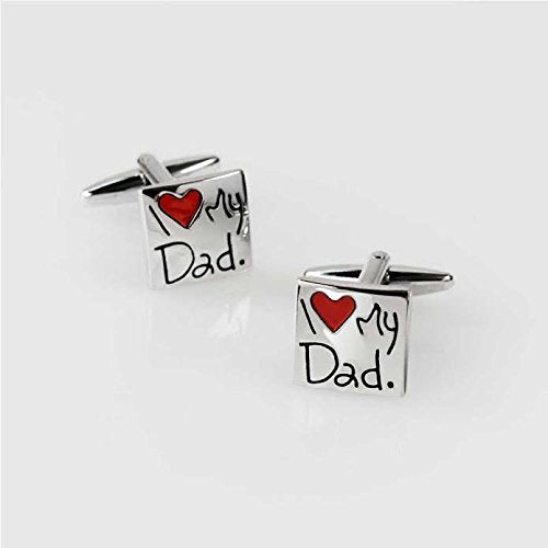 [Australia] - Bling Jewelry I Love My Dad Cufflinks Red Heart Square Cuff Link for Men Shirt Cuff Link Gift for Father Daddy Stainless Steel Enamel 