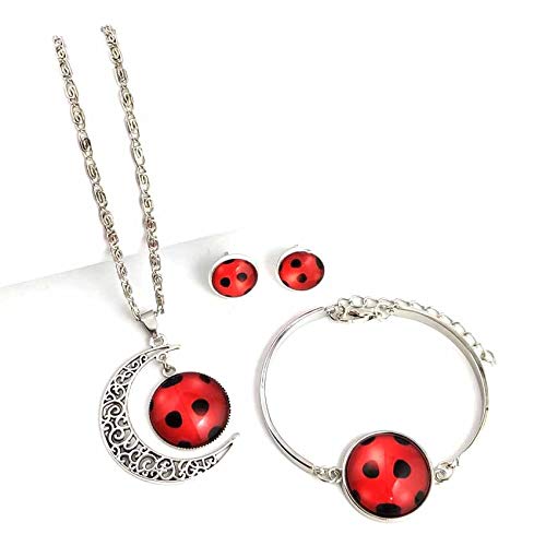 [Australia] - La Espoir Red Ladybug Insect Earring Necklace Bracelet Set 