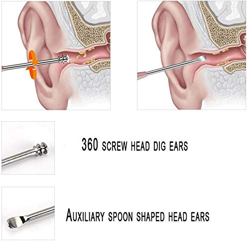 [Australia] - Luxxii 2 Pack - Stainless Steel Ear Spoon Portable Double-Ended Ear Pick Earwax Cleaning Tools Removal Ear Cleaner Spoon Spiral Ear Clean Tool 