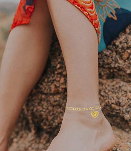 [Australia] - Initial Ankle Bracelets for Women, Heart Anklet with Initials Letter Charm Anklets for Women, Cute 14K Gold Plated A-Z Foot Jewelry Anklets for Teens Girls N 