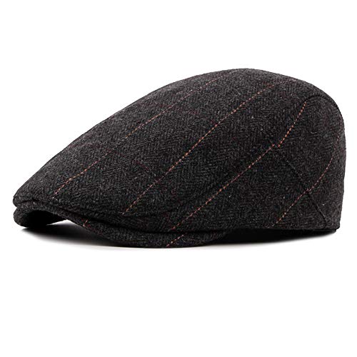 [Australia] - 2 Pack Newsboy Hats for Men Classic Herringbone Tweed Wool Blend Flat Cap Ivy Gatsby Cabbie Driving Hat A-black/Grey 