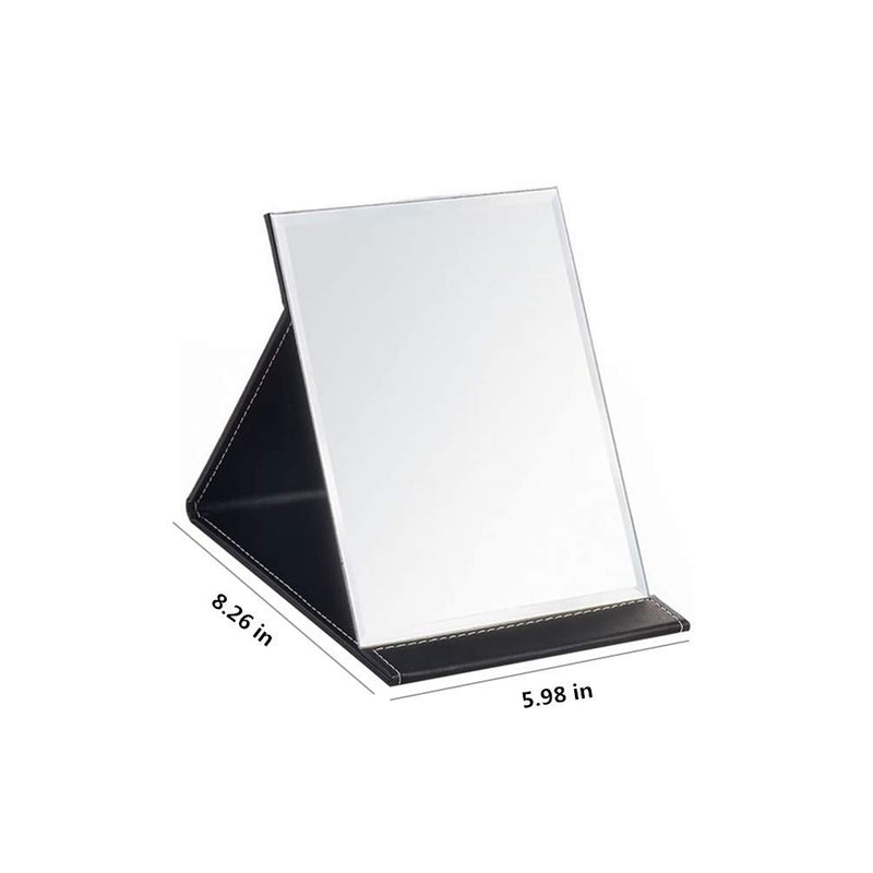 [Australia] - Portable Desktop Folding Mirror, Pu Leather Folding Desk Mirror, Tabletop Mirror with Stand for Cosmetics Personal Beauty, Makeup Mirror (Black) 