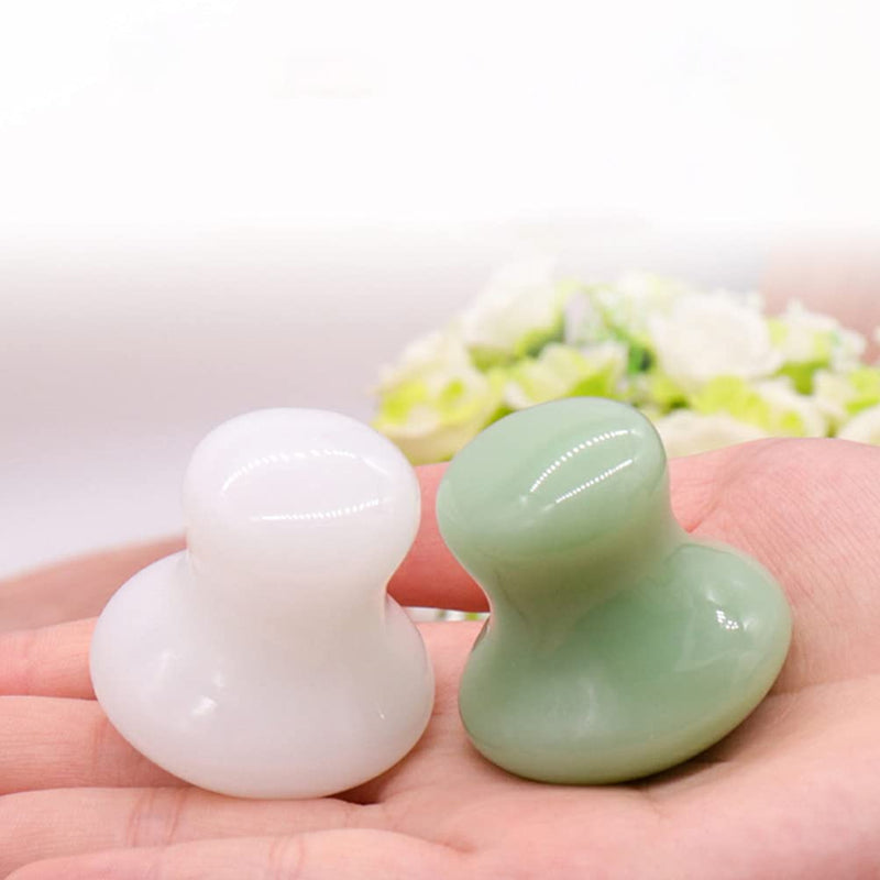 [Australia] - SOLUSTRE Scraping Massage Tool Jade Chakra Healing Relaxing Stone Mushroom Shape Guasha Facial Massager Good for Eye Face Neck Skin Body Beauty Spa (2Pcs, Green) 