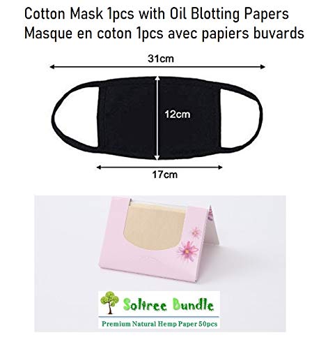 [Australia] - Made in Korea Unisex Kpop Mask Basic Black Cotton Face Mouth Mask BTS EXO Mask + SoltreeBundle Oil Blotting Paper 50pcs 