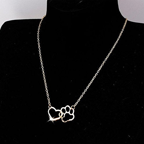 [Australia] - MANZHEN Love Heart Cute Pet Dog Puppy Paw Print Pendant Necklace Girls Gifts gold 
