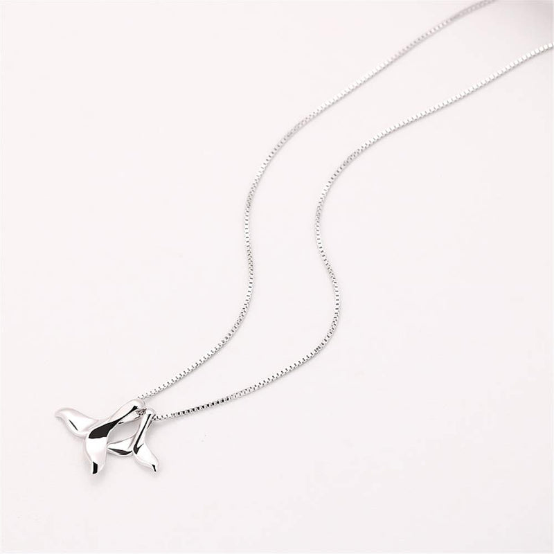 [Australia] - Sterling Silver Necklace with Double Mermaid Tail Pendants for Women Girls Men Delicate Personalized Polished Fish Whale Tail Pendant Dangling 18" Chain Fashion Jewelry 