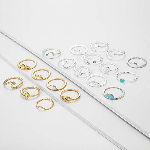 [Australia] - FUTIMELY Boho Retro Stackable Rings Sets for Teen Girls Women,Peak Sea Wave Compass Turquoise Rhinestone Knuckle Joint Finger Kunckle Nail Ring Sets GOLD 