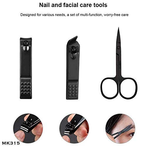 [Australia] - Manicure Pedicure Set | Nail Clippers | Scissors | Tweezers | Ear-pick | Black Stainless steel Men Women Travel Size Nail Grooming Tool Kit Blue 