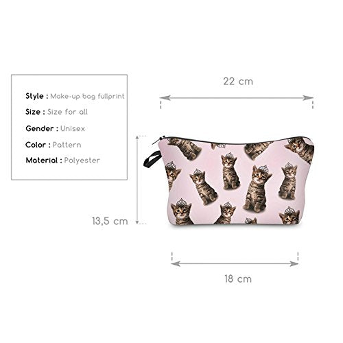 [Australia] - ZAONE Women Makeup Bags 3D Printing Zipper Cosmetic Bag with Multicolor Pattern Cute Unicorn Collection Cosmetics Pouchs for Travel Ladies Women Eyebrow Pencil Case Organiser (Crown Cat) Crown Cat 
