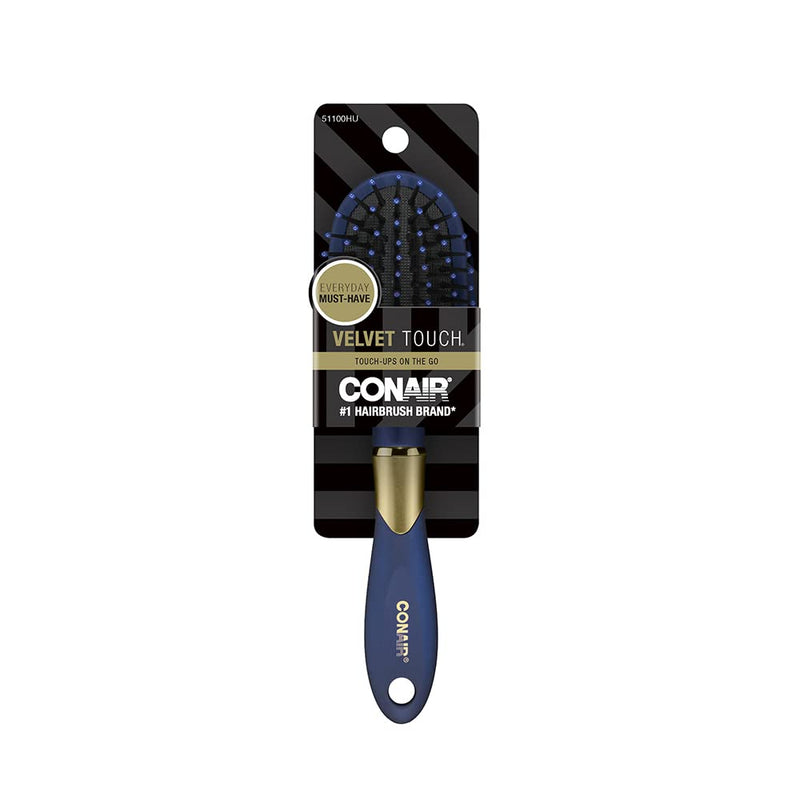 [Australia] - Conair Velvet Touch Mid-Size Cushion Hair Brush with Nylon Bristles and Soft-Touch Handle for On-the-Go Touch-Ups (Colors and Packaging Vary), 1 Count 