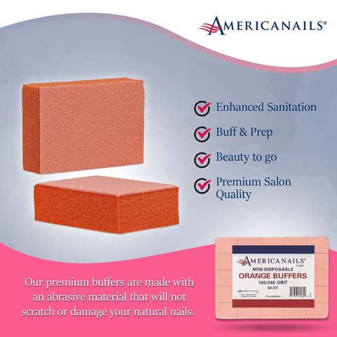 [Australia] - Americanails Mini Orange Buffers - (180/240 Grit) - Professional Salon Quality White Buffing Blocks for Nails - Buff Nails Prior to Application of Polish, Gel Polish, Gel, Acrylic, Double-Sided, 50 Ct Orange (180/240 Grit) 