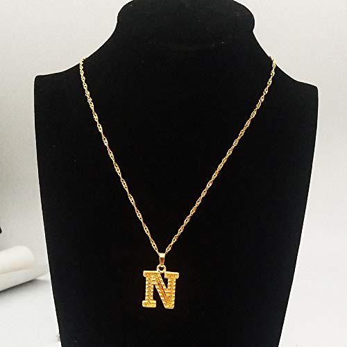 [Australia] - Yellow 18K Gold Plated Initial Letter Necklace, 2PCS A-Z Capital Letter Charm Pendant for Men Women Girls N 