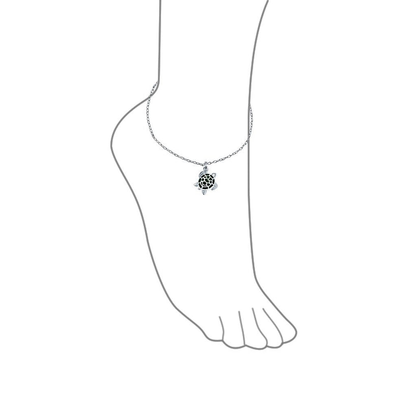 [Australia] - Green Turtle Enamel Nautical Dangle Charm Anklet Link Ankle Bracelet For Women 925 Sterling Silver 9 To 10 Inch 