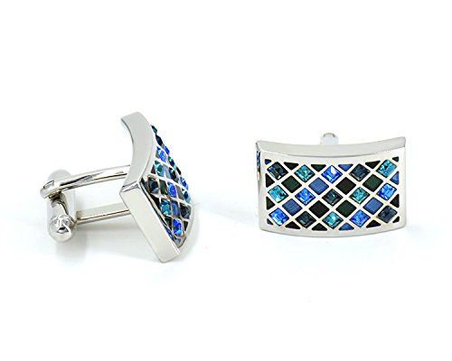 [Australia] - Mr.Van Elegant Swarovski Crystal Cufflinks Blue Glimmering Cuff Links Set Wedding for Him 