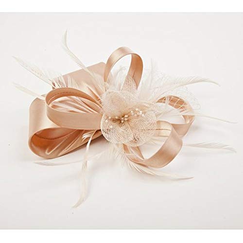 [Australia] - elaine_closet Cambric Fascinator Wedding Evening Party Derby Hat with Veil Feather Hair Clip Champagne 
