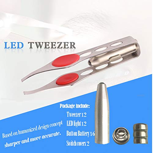 [Australia] - tweezers with light,led tweezers,Professional Tool Led Light Stainless Steel Eyebrow Tweezer Hair Removal Makeup Tools,2pcs 