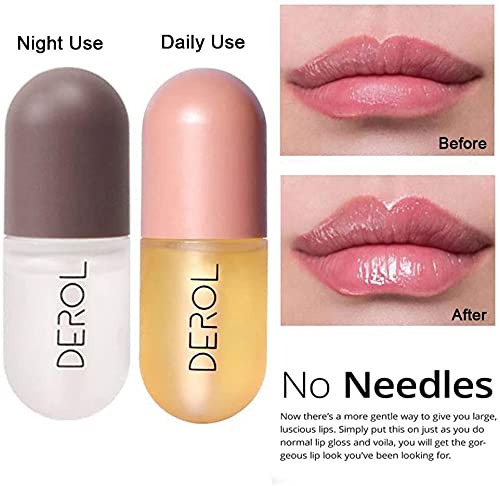 [Australia] - DEROL Lip Plumper Set,Natural Pieces Day & Night Care Double Effect Lip Enhancer and Lip Care Serum,Lip Plumper, Lip Enhancer For Fuller Hydrated Beauty Lips. (2PCS) 