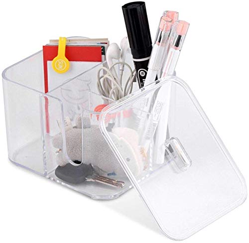 [Australia] - SUNFICON Cotton Swab Balls Holder Cotton Pads Holder Organizer Q-tip Dispenser Qtip Storage Canister Cosmetic Pads Container Flossers Box Case with 4-Grid Design,Acrylic Crystal Clear 1 lid 