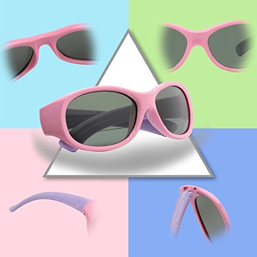 [Australia] - RIVBOS Rubber Kids Polarized Sunglasses With Strap Glasses Shades for Boys Girls Baby and Children Age 3-10 RBK003 Round Pink 