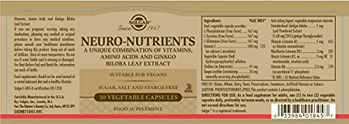 [Australia] - Solgar Neuro-Nutrients Vegetable Capsules - Rich in Nutrients for Healthy Brain Function - Helps to Regulate Mood, Mental Clarity & Alertness - Food Supplement - Vegan, Vegetarian, Kosher - Pack of 30 