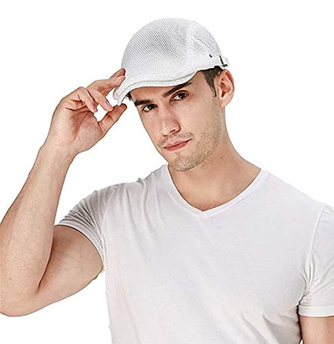[Australia] - Clape Summer Golf Hats Men Ivy Cap Cabbie Newsboy Driving Flat Hat Cap Bl17-white 