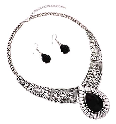 [Australia] - Rosemarie Collections Women’s Southwest Teardrop Howlite Stone Statement Necklace Earrings Set Black 