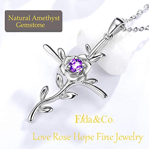 [Australia] - Natural Amethyst Necklace February Birthstone Jewelry for Women Teen Girls Birthday Gifrs Mom Wife Daughter Anniversary Gifts for Her Love Rose Hope Sterling Silver Jewelry 