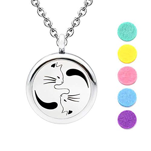 [Australia] - DIYear Aromatherapy Essential Oil Diffuser Necklace Lovely Taichi Cat Locket Pendant for Girls Teens 