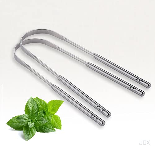 [Australia] - JOX Tongue Scraper Naturally Anti-Microbial - 100% Stainless Steel Tongue scrapers Tongue Care Tool Best Metal Tongue Cleaner and Bad Breath for Adults Oral Hygiene Includes 1 Cotton Bag (2) 2 