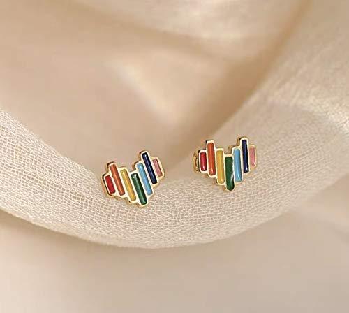 [Australia] - iszie jewellery 925 sterling silver sweet little enamel rainbow earrings,Gold plate love heart girl ladies fashion earrings 
