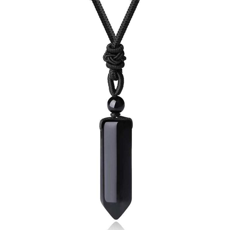 [Australia] - XIANNVXI Healing Crystal Necklace for Men Women Crystal Pendant Hexagonal Point Pendant Necklace Natural Gemstone Adjustable Rope Reiki Jewellery Necklace B - Black Obsidian 