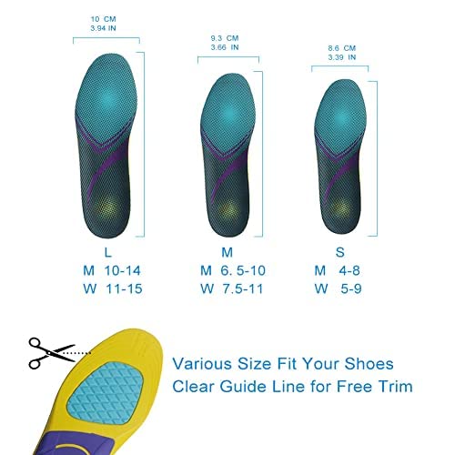 [Australia] - VSUDO Arch Support Sports Shoe Insoles, Shock Absorption Shoe Inserts for Men or Women, High Elastic Athletic Running Insoles for Sneakers or Running Shoes - L L: M 10-14 / W 11-15 