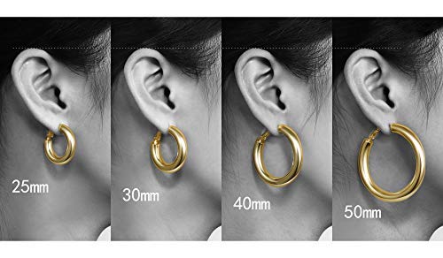 [Australia] - wowshow Thick Hoop Earrings Howllow 14K Gold Plated Gold Hoops for Women 25.0 Millimeters 