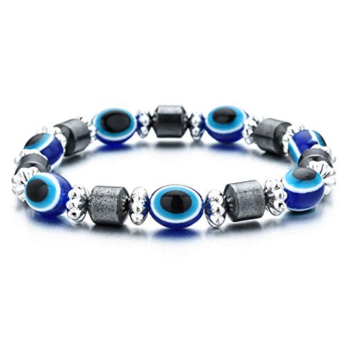 [Australia] - RUIZHEN 2Pcs Evil Eye Hamsa Blue Beaded Charm Stretch Bracelet 7 Chakras Gemstone Lava Stone Hamsa Hand Evil Eye Bracelet 2pcs blue 