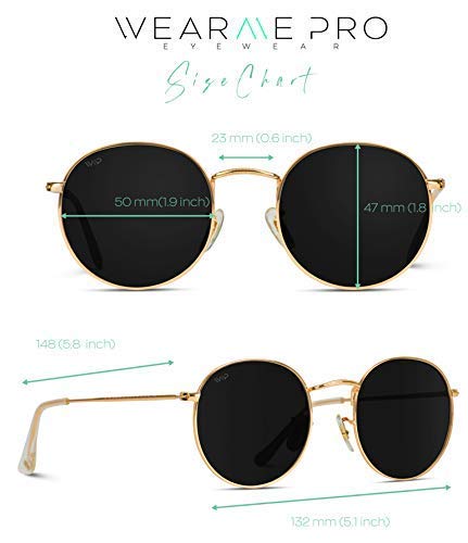 [Australia] - WearMe Pro - Reflective Lens Round Trendy Sunglasses Gold Frame / Black Lens 51 Millimeters 