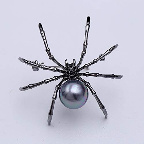 [Australia] - JOYID Big Spider Brooch Zircon Crystal Peal Belly Mother Spider Brooch Pin Clothing Jewelry for Women Men Black 