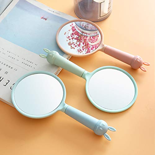 [Australia] - IKELOK Makeup Mirror Pink Hand Mirror Circle Vanity Mirror Handheld Mirror with Handle Mirror 