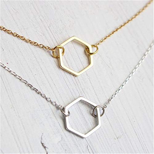 [Australia] - Gold Silver Color Geometric Hexagon Necklace Simple Hollow Hexagon Pendant Jewelry 