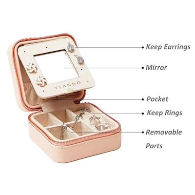 [Australia] - Vlando Small Travel Jewelry Box Organizer - Refined Carry-on Jewelries Necklaces Rings Earrings Necklace Storage Case, Pink 