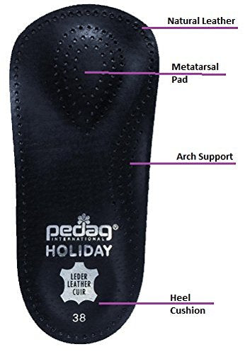 [Australia] - pedag Holiday, German Handmade, Leather 3/4 Orthotic Inserts with Arch Support, Metatarsal Pad and Heel Cushion, for Tight Dress Shoes, Ballet Flats, Black, 1 Pair, US W 9 / M 6 / EU 39 