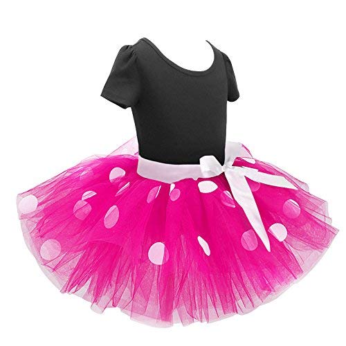 [Australia] - Toddler Baby Girls' Polka Dots Tutu Mouse Dresses Fancy Dance Costume Cosplay Party Dress up with Ears Headband Hot Pink+black(big Dots) 12-18 Months 