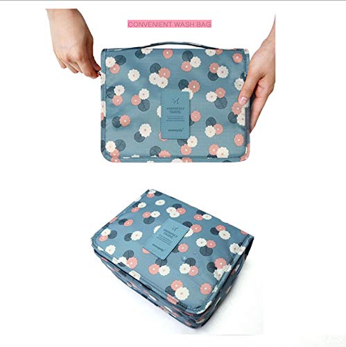 [Australia] - Travel Toiletry Bag Waterproof Makeup Cosmetic Bag with Hanging Hook Portable Makeup Pouch Hanging Makeup Organizer for Women and Girls Blue flower 