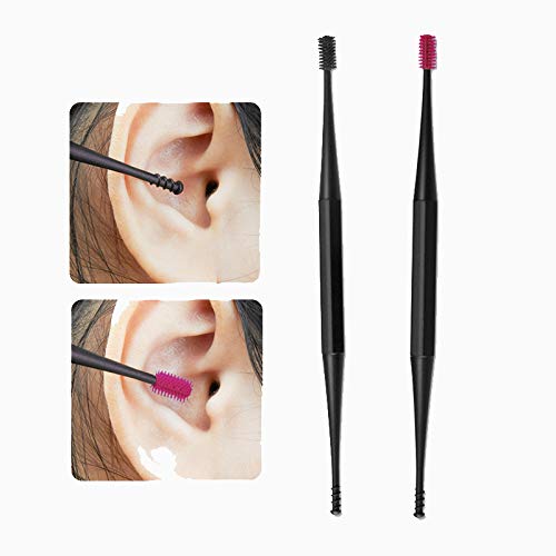 [Australia] - IKAAR Ear Wax Remover 2Pcs Ear Wax Removal Kit, Soft Silicone Double Head Ear Pick Ear Cleaner Tool Spiral Design (Black + Pink) 