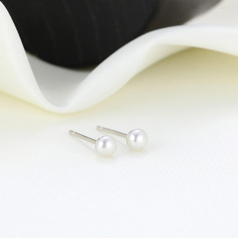 [Australia] - 3mm 4mm 5mm Real Freshwater Cultured Pearl Earrings 925 Sterling Silver Gold Tiny Small White Button Pearl Studs Earrings 3-4mm White Pearl - Silver 